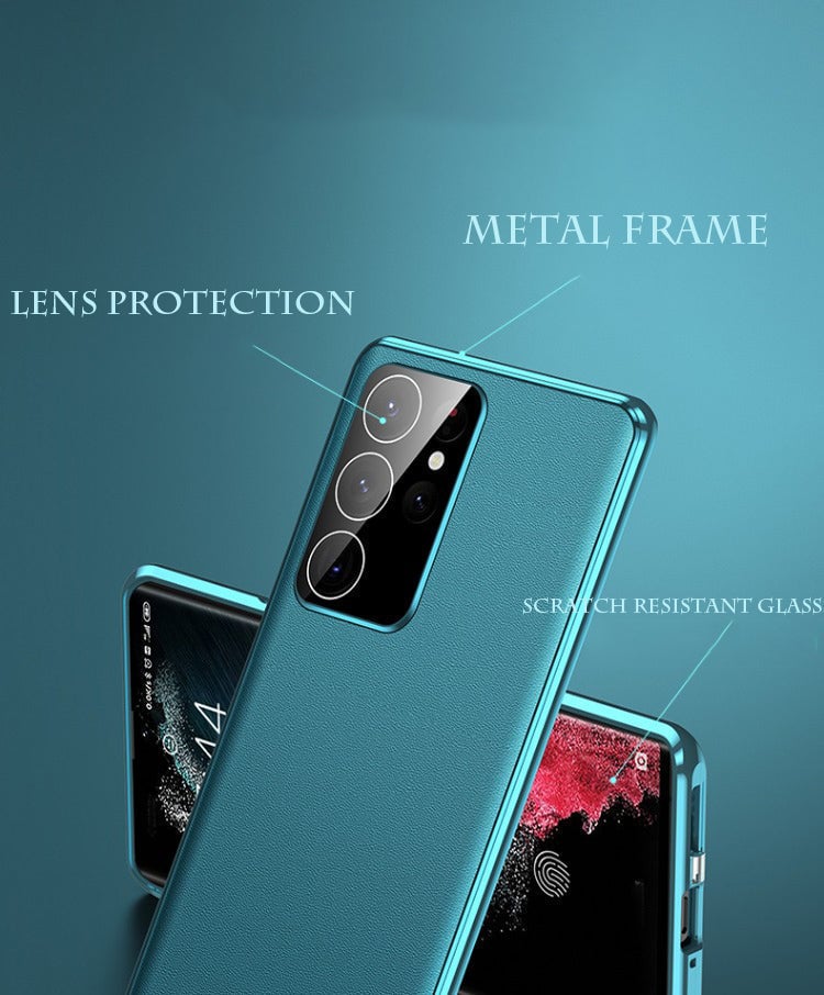 Sumoravibe - Custodia magnetica bifacciale in pelle + vetro per Samsung S23 Ultra