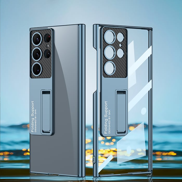 Sumoravibe - Custodia trasparente del telefono di placcatura con il supporto per Samsung Galaxy S23