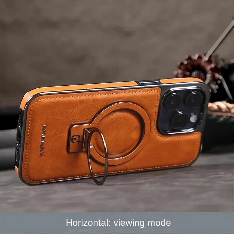 Sumoravibe - Custodia per iPhone in pelle di lusso con supporto invisibile