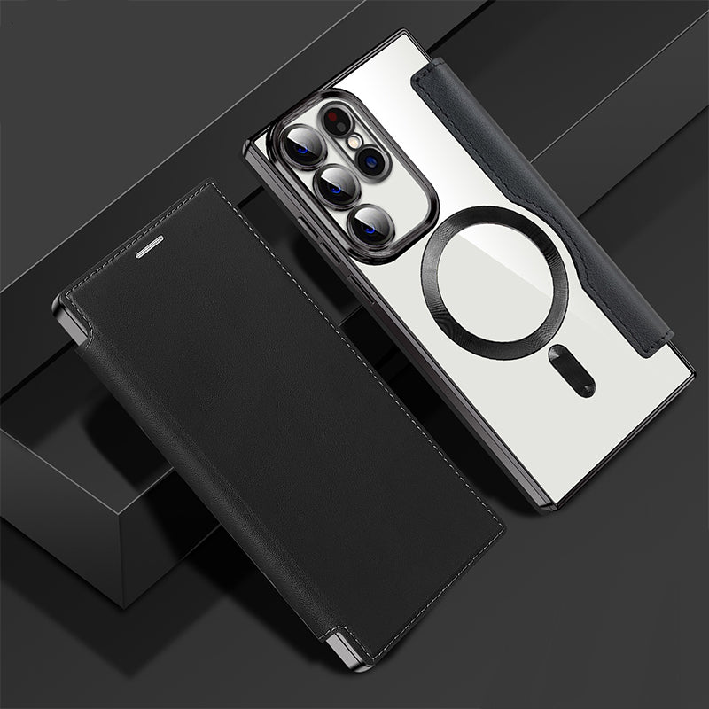 Sumoravibe - Custodia per telefono cellulare Flip in pelle PU con texture per Samsung