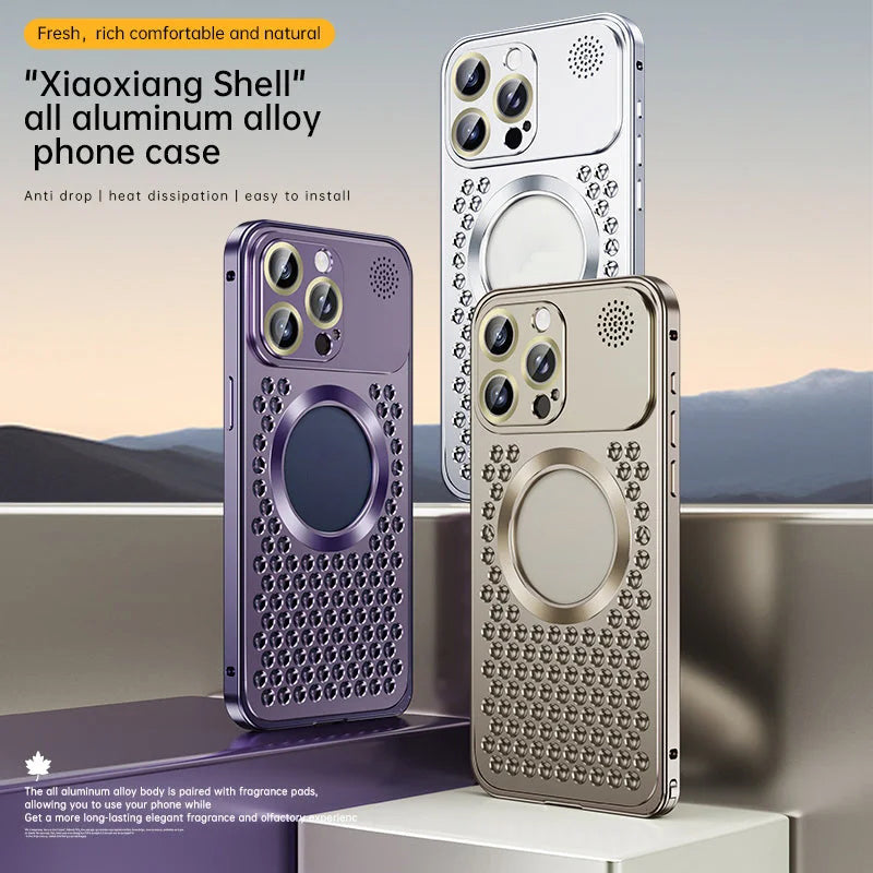 Sumoravibe - Custodia per Telefono con Dissipazione del Calore, Aromaterapia e Resistente alle Cadute in Metallo