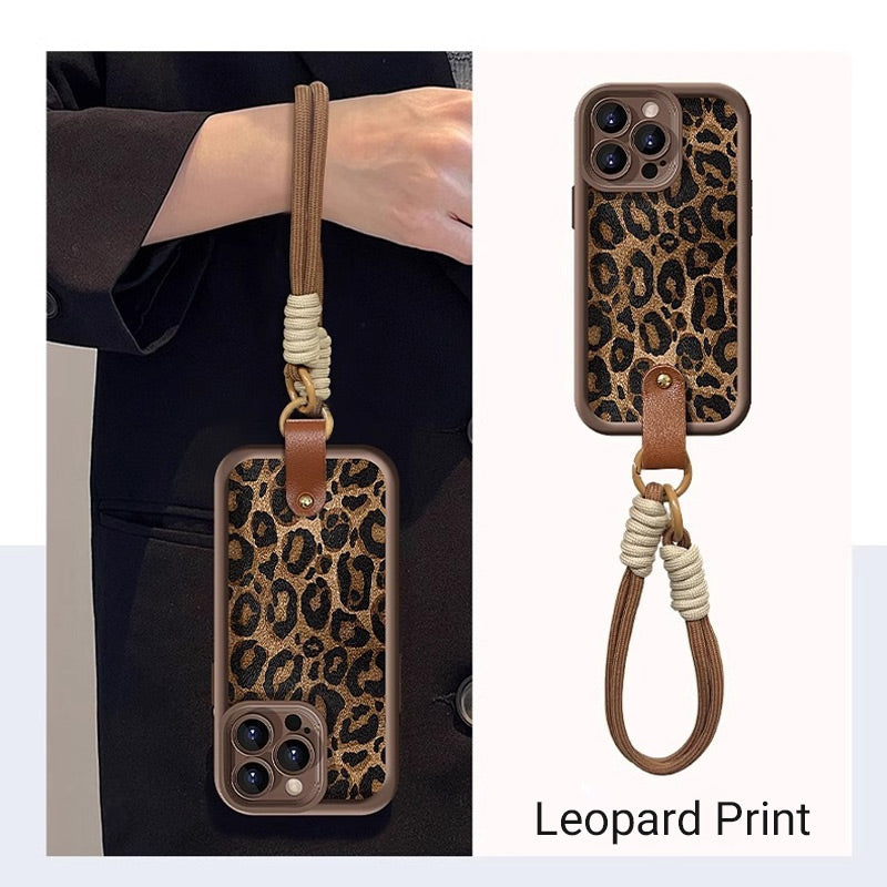 Sumoravibe - Custodia per iPhone con Stampa Leopardo e Laccetto