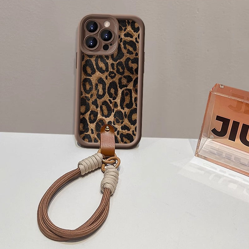 Sumoravibe - Custodia per iPhone con Stampa Leopardo e Laccetto