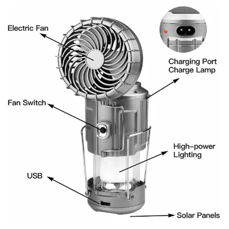 Sumoravibe - 2-in-1 Luce Solare da Avventura & Ventilatore Portatile