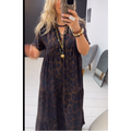 Sumoravibe - Abito lungo da donna con scollo a V e stampa leopardata