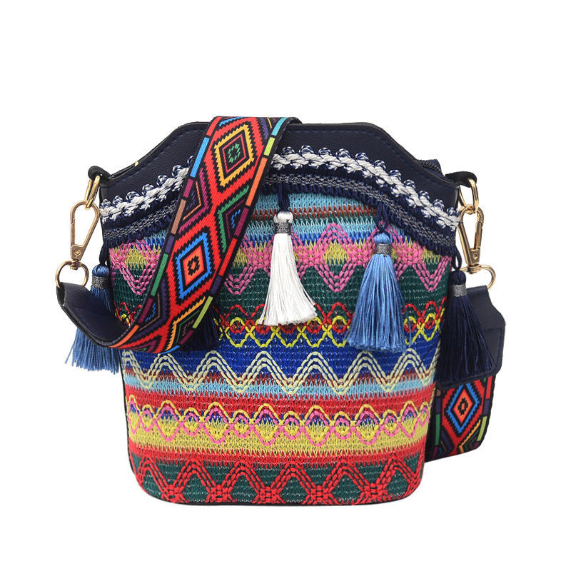 Sumoravibe - Borsa a tracolla bohemien con nappine ricamate