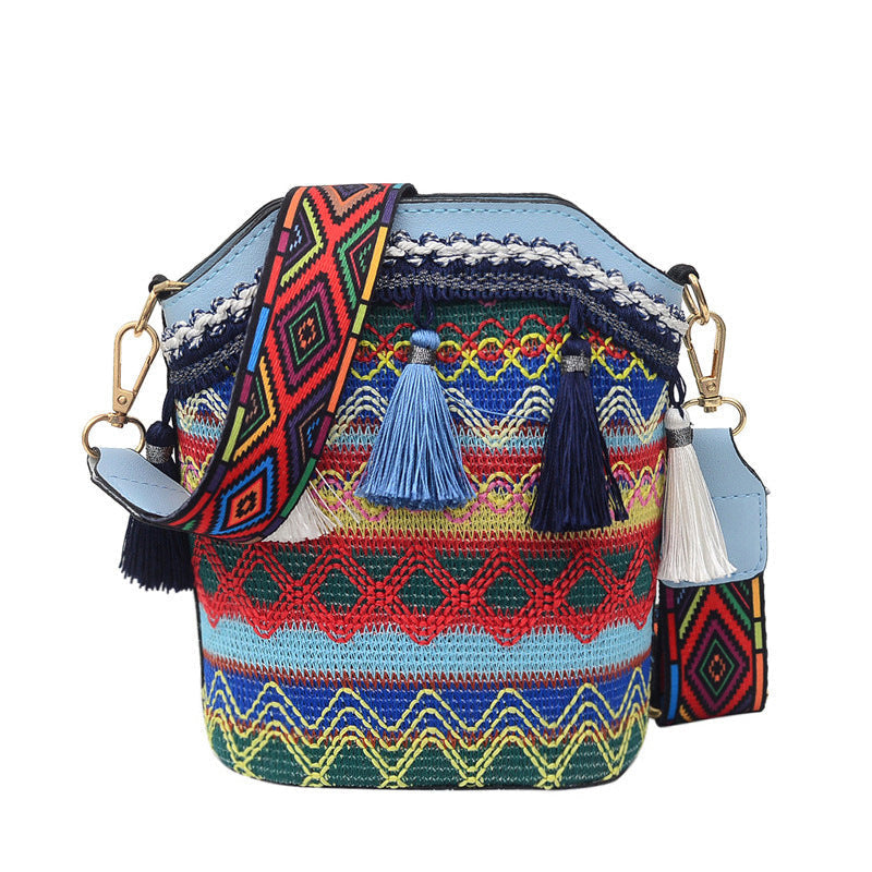 Sumoravibe - Borsa a tracolla bohemien con nappine ricamate