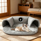 Sumoravibe - Cuccia a tunnel 2 in 1 in peluche per gatti